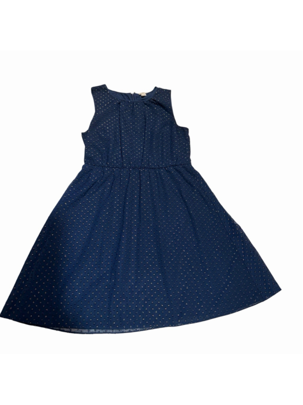 J.Crew Navy Gold Swiss Dot Fit Flare Dress12 Neck Sleevless Lined Mini Workwear - Picture 10 of 13